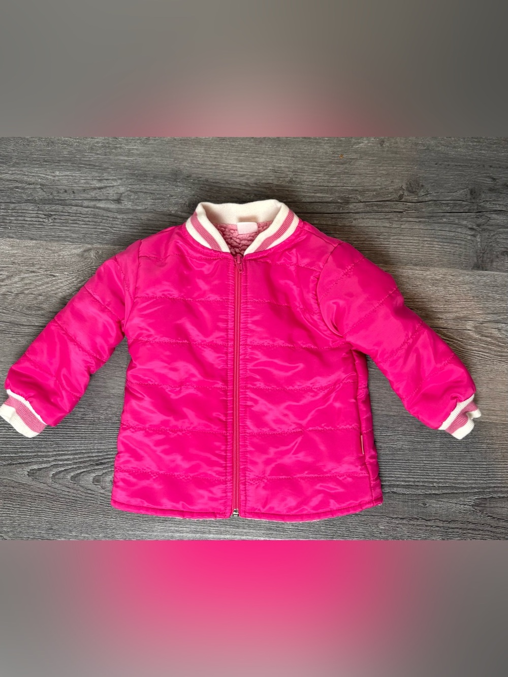 Tabe Tas Baby Hot Pink Quilted Jacket with Contrast Trim. Size 12 months